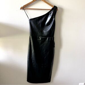 LOVE BY DESIGN One Shoulder Faux Leather Midi Dress Size Small